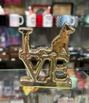 ENFEITE PEQUENO DE PORCELANA | LOVE CACHORRO DOURADO