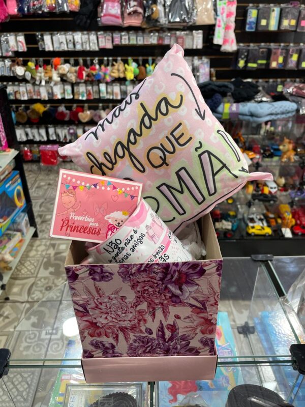 CESTA AMIGA COM ALMOFADA, CANECA E CAIXINHA DE PROVÉRBIOS