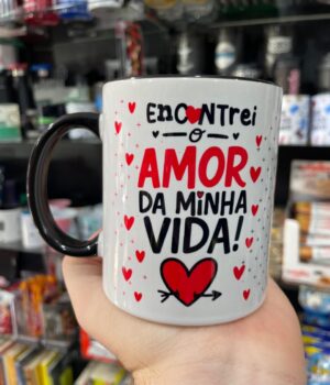 CANECA ALÇA PRETA ENCONTREI O AMOR DA MINHA VIDA JUNTOS SOMOS PERFEITOS!