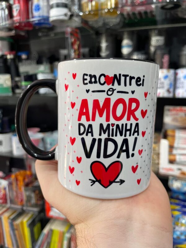 CANECA ALÇA PRETA ENCONTREI O AMOR DA MINHA VIDA JUNTOS SOMOS PERFEITOS!