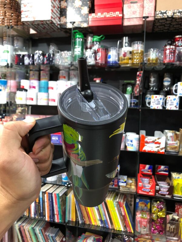 COPO COM CANUDO PRETO COM PÁSSAROS - Imagem 2
