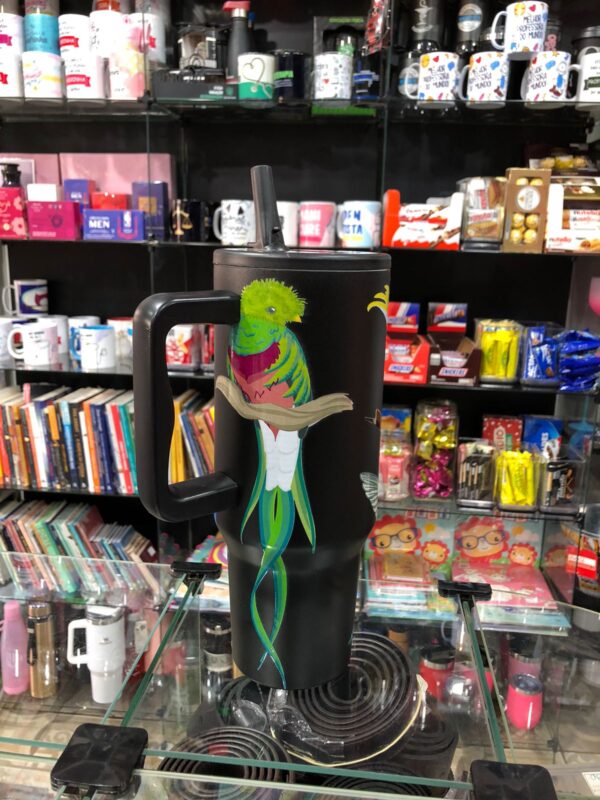COPO COM CANUDO PRETO COM PÁSSAROS - Imagem 3