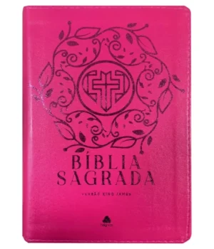 BÍBLIA KING JAMES ROSA CAPA COM ZIPER LETRA NORMAL