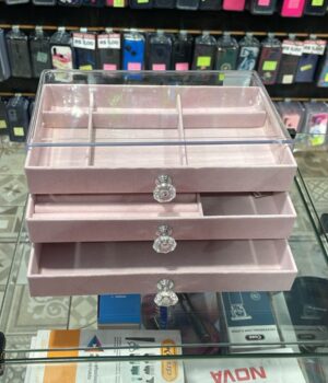 PORTA JOIAS / ORGANIZADOR DE JOIAS ACRÍLICO ROSA  COM 3 GAVETAS 23X13CM