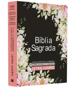BÍBLIA ARC PRETA FLORES HARPA AVIVADA E CORINHOS CAPA DURA LETRA JUMBO