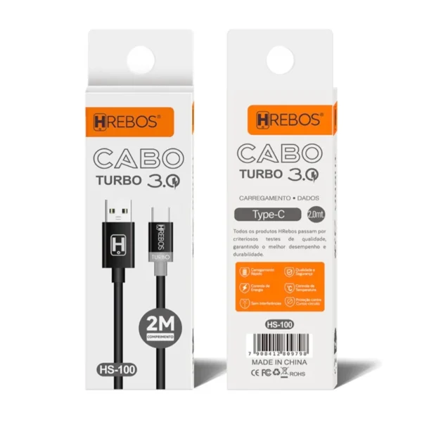 CABO USB + TIPO C | 2M PRETO HS-100