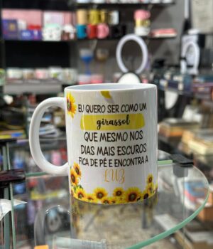 CANECA DE PORCELANA BRANCA GIRASSOL