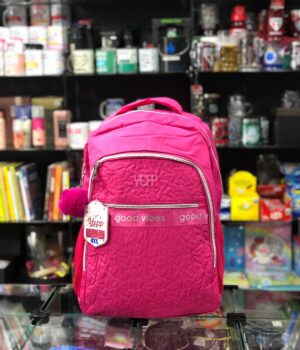 MOCHILA ROSA COM POMPOM YEPP GOOD VIBES