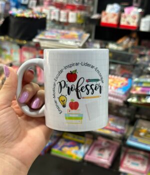 CANECA PORCELANA PROFESSOR FRASE ENSINAR - MOTIVAR - ESCUTAR - INSPIRAR - LIDERAR - ENCORAJAR