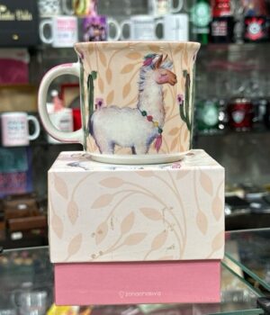 CANECA LHAMA | PORCELANA | 350ML | INTERIOR ROSA