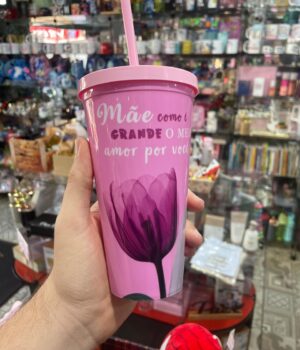 COPO COM CANUDO ROSA MÃE COMO É GRANDE O MEU AMOR POR VOCÊ 600ML