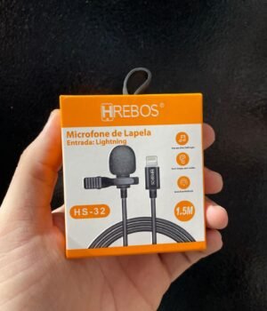 MICROFONE DE LAPELA COM FIO HREBOS HS-32 LIGHTNING PARA IPHONE