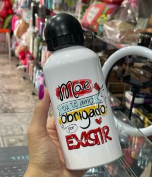GARRAFA ALUMÍNIO MÃE EU TE AMO OBRIGADO POR EXISTIR