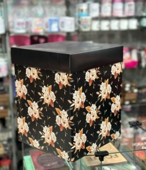 REF:21043 CAIXA QUADRADA FLORAL PRETA XG 23,5x23,5x30CM