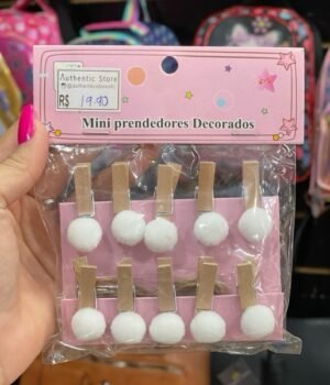 MINI PRENDEDORES DECORADOS POMPOM BRANCO 10 UNIDADES