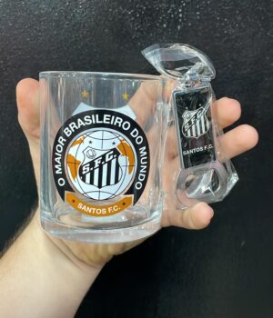 CANECA DE VIDRO COM ABRIDOR SANTOS O MAIOR BRASILEIRO DO MUNDO 310ML