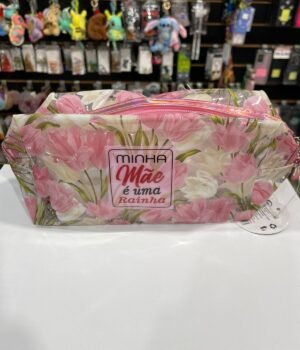 ESTOJO COM FLORES BRANCAS E ROSAS MINHA MÃE É UMA RAINHA!