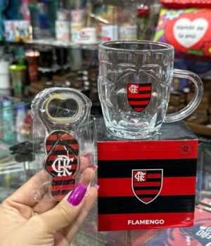 CANECA DE VIDRO COM ABRIDOR 310ML FLAMENGO